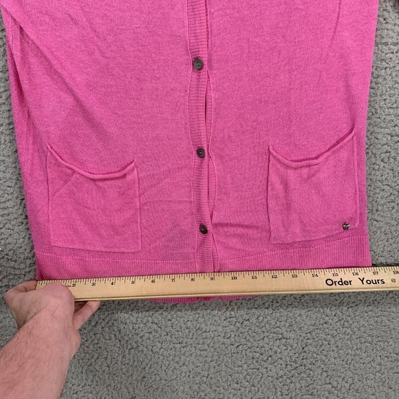 White Stuff Cardigan Deep V Neck Linen Long Sleeve Top Size 10 Pink Button Front - Picture 8 of 12